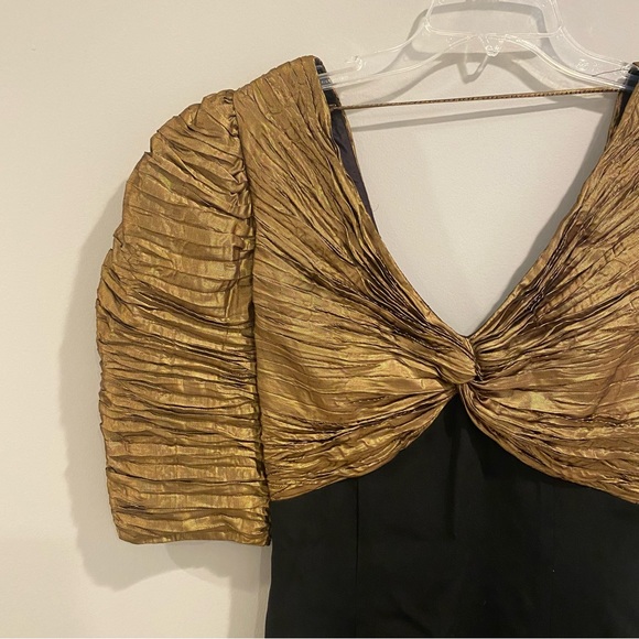 Vintage Gold & Black Plisse Puff Sleeve Dress - Picture 5 of 7